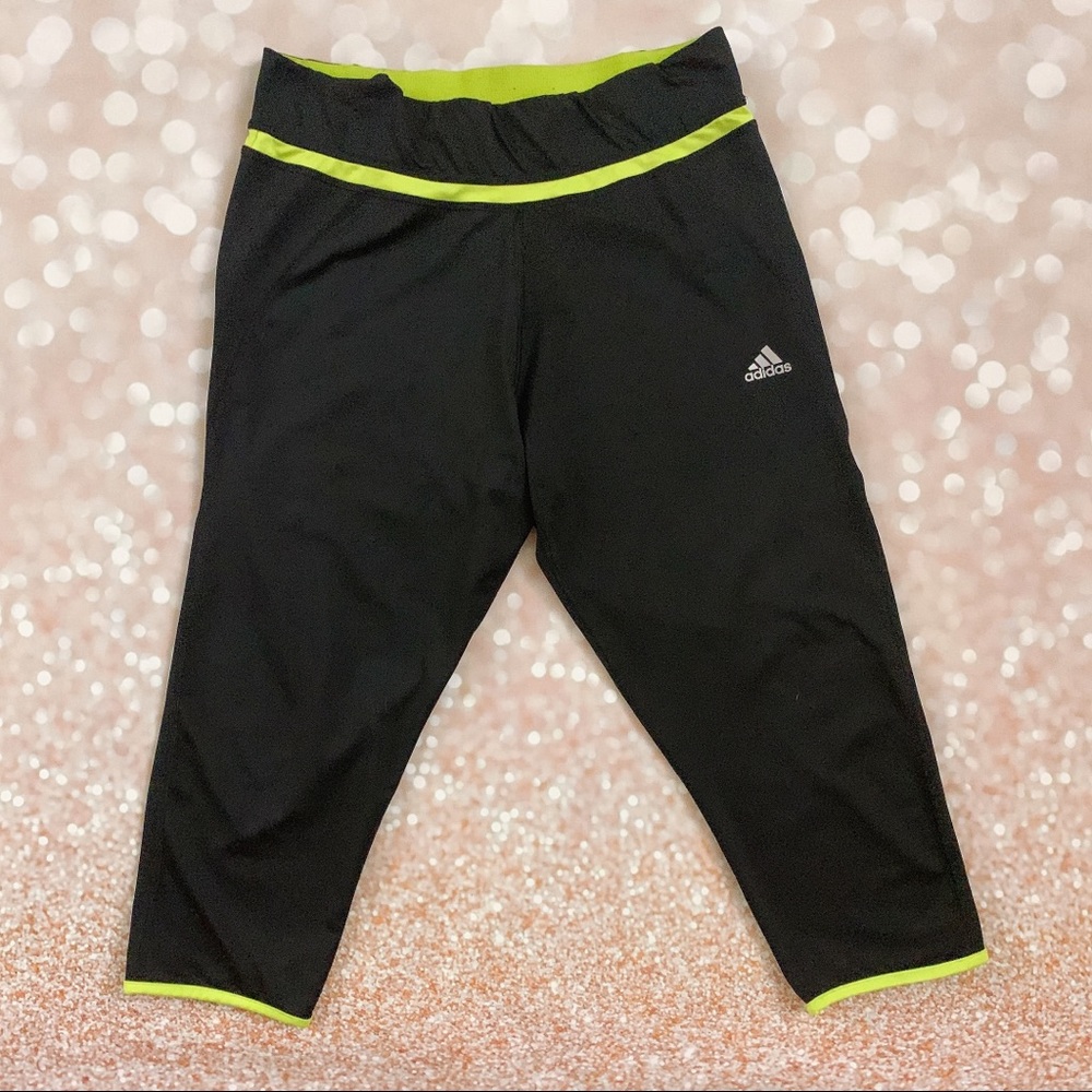 Black and neon green adidas Capri workout pants L